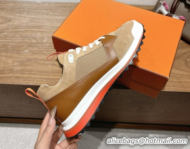 Charming Hermes Leader Sneakers in Suede and Mesh Brown 1023034