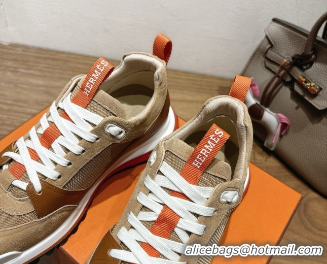 Charming Hermes Leader Sneakers in Suede and Mesh Brown 1023034