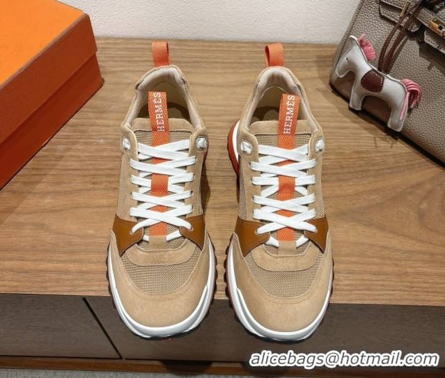 Charming Hermes Leader Sneakers in Suede and Mesh Brown 1023034