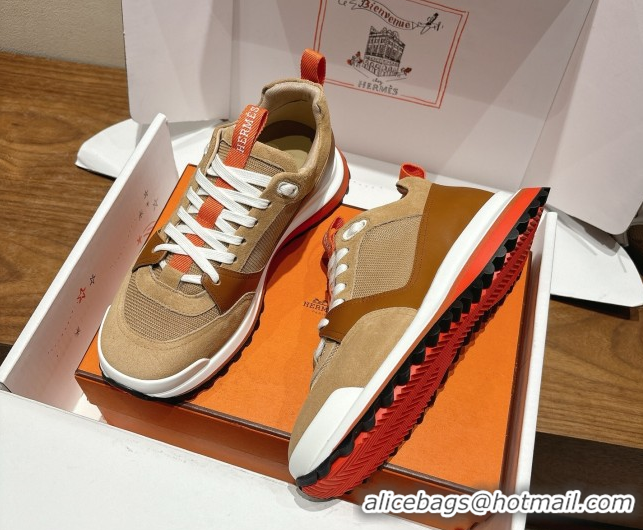 Charming Hermes Leader Sneakers in Suede and Mesh Brown 1023034
