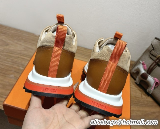 Charming Hermes Leader Sneakers in Suede and Mesh Brown 1023034