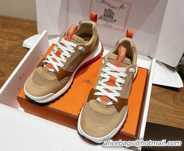 Charming Hermes Leader Sneakers in Suede and Mesh Brown 1023034