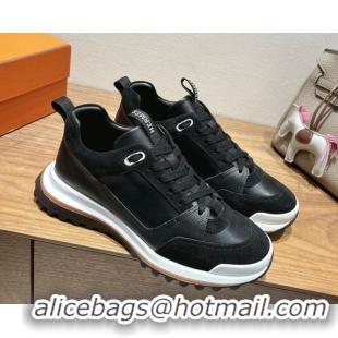Stylish Hermes Leader Sneakers in Suede and Calfskin Leather Black 1023036