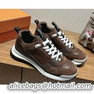 Best Grade Hermes Leader Sneakers in Suede and Calfskin Leather Dark Brown 1023041