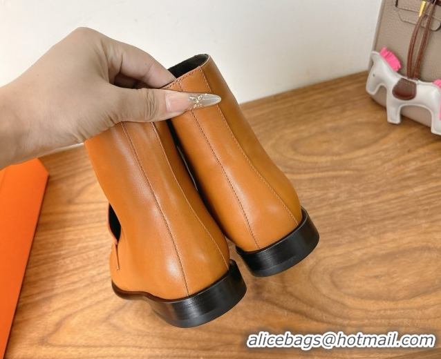 Good Quality Hermes Kelsy Flat Ankle Boots in Calfskin Leather with Kelly Buckle Strap Brown 1023049