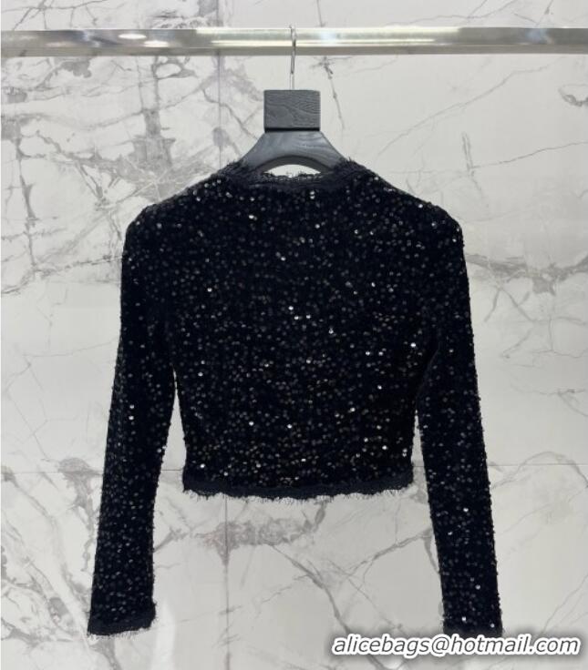 Fashion Discount Saint Laurent Sequins Top and Skirt YSL111501 Black 2025