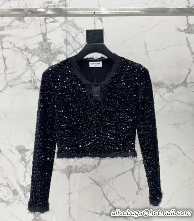 Fashion Discount Saint Laurent Sequins Top and Skirt YSL111501 Black 2025