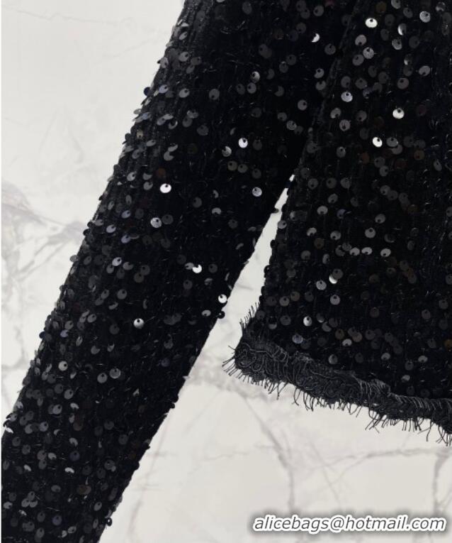 Fashion Discount Saint Laurent Sequins Top and Skirt YSL111501 Black 2025