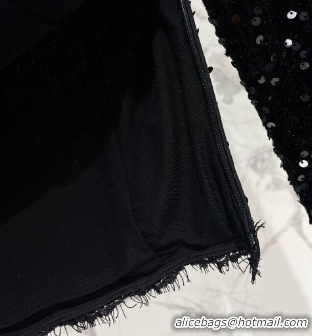 Fashion Discount Saint Laurent Sequins Top and Skirt YSL111501 Black 2025