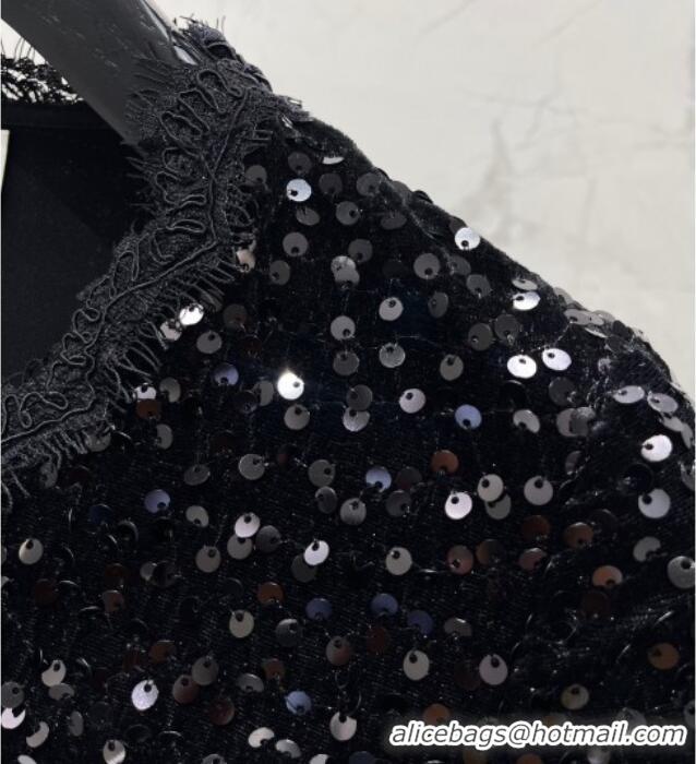 Fashion Discount Saint Laurent Sequins Top and Skirt YSL111501 Black 2025