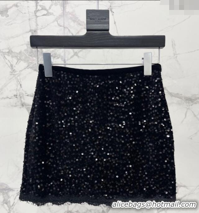 Fashion Discount Saint Laurent Sequins Top and Skirt YSL111501 Black 2025