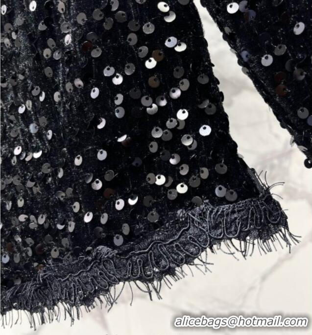 Fashion Discount Saint Laurent Sequins Top and Skirt YSL111501 Black 2025