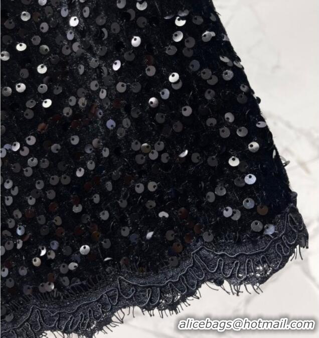 Fashion Discount Saint Laurent Sequins Top and Skirt YSL111501 Black 2025