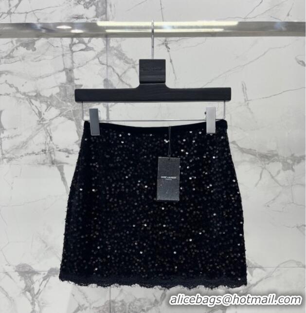 Fashion Discount Saint Laurent Sequins Top and Skirt YSL111501 Black 2025