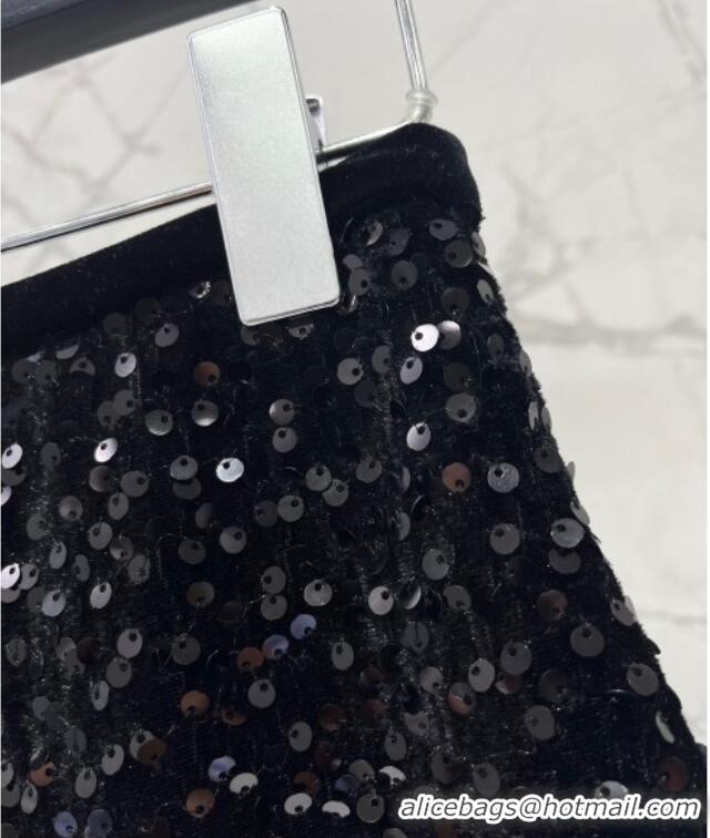 Fashion Discount Saint Laurent Sequins Top and Skirt YSL111501 Black 2025