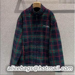 Famous Brand Miu Miu Checked Teddy Zipper Jacket M112723 Green 2025