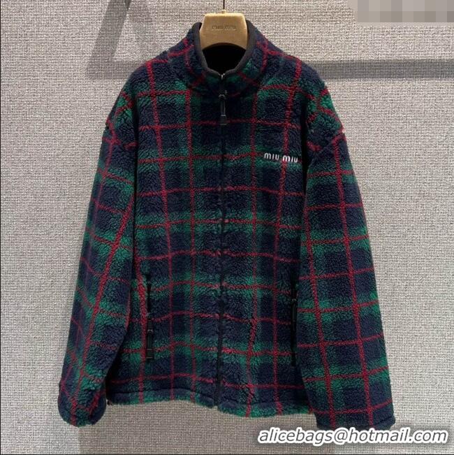 Famous Brand Miu Miu Checked Teddy Zipper Jacket M112723 Green 2025
