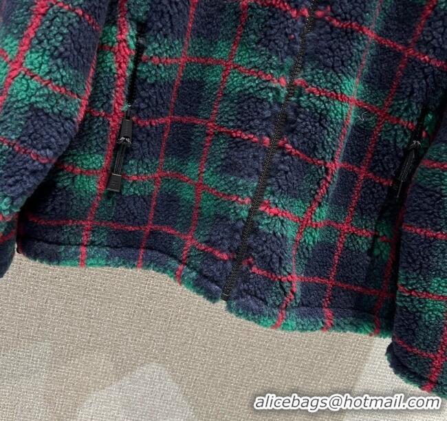 Famous Brand Miu Miu Checked Teddy Zipper Jacket M112723 Green 2025