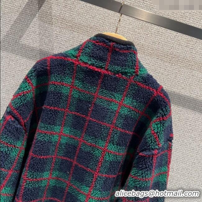 Famous Brand Miu Miu Checked Teddy Zipper Jacket M112723 Green 2025