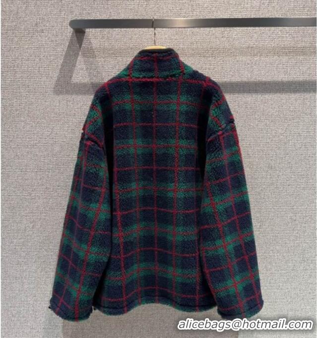 Famous Brand Miu Miu Checked Teddy Zipper Jacket M112723 Green 2025