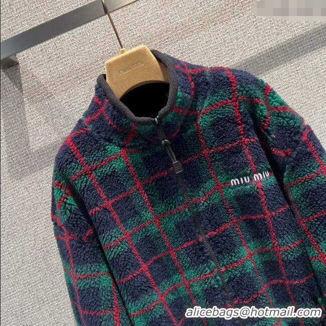 Famous Brand Miu Miu Checked Teddy Zipper Jacket M112723 Green 2025