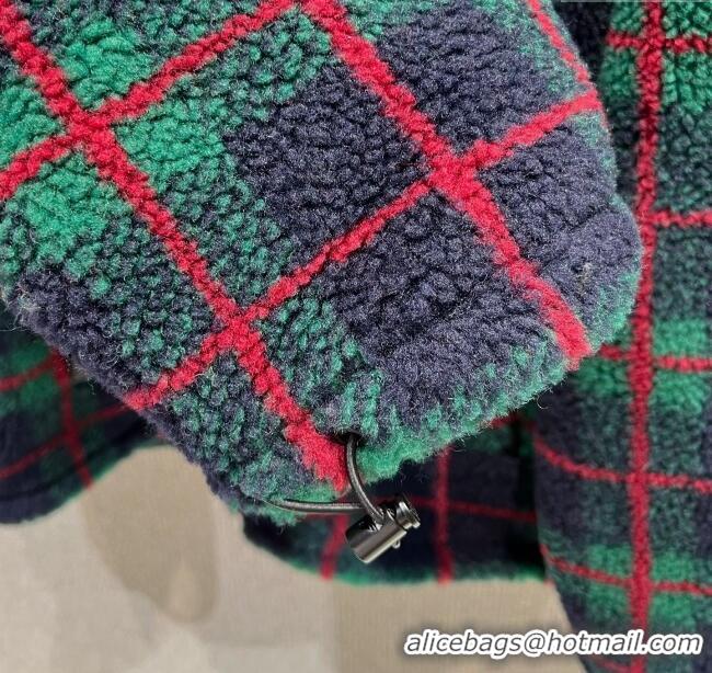 Famous Brand Miu Miu Checked Teddy Zipper Jacket M112723 Green 2025