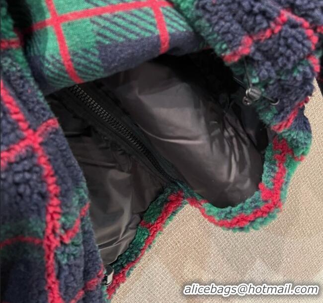 Famous Brand Miu Miu Checked Teddy Zipper Jacket M112723 Green 2025