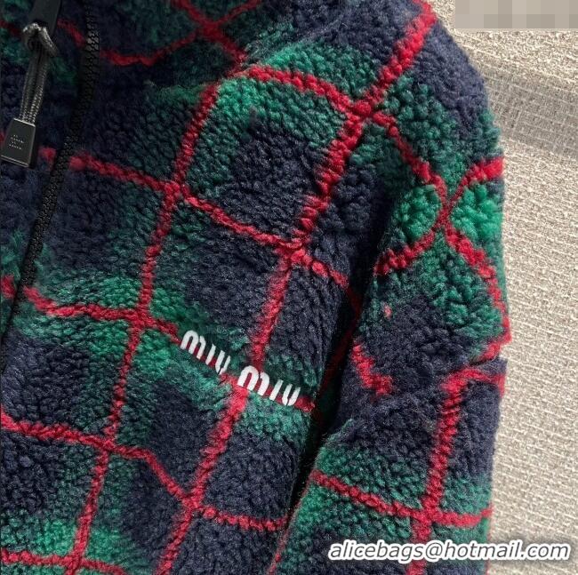 Famous Brand Miu Miu Checked Teddy Zipper Jacket M112723 Green 2025