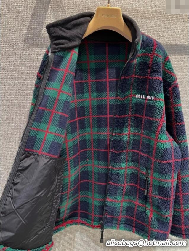 Famous Brand Miu Miu Checked Teddy Zipper Jacket M112723 Green 2025