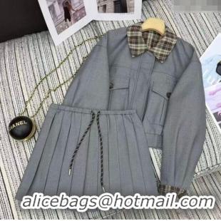 ​Top Grade Miu Miu Jacket and Skirt Set MM1204 Grey 2025