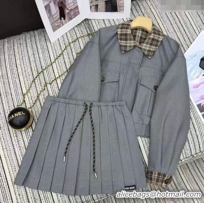 ​Top Grade Miu Miu Jacket and Skirt Set MM1204 Grey 2025