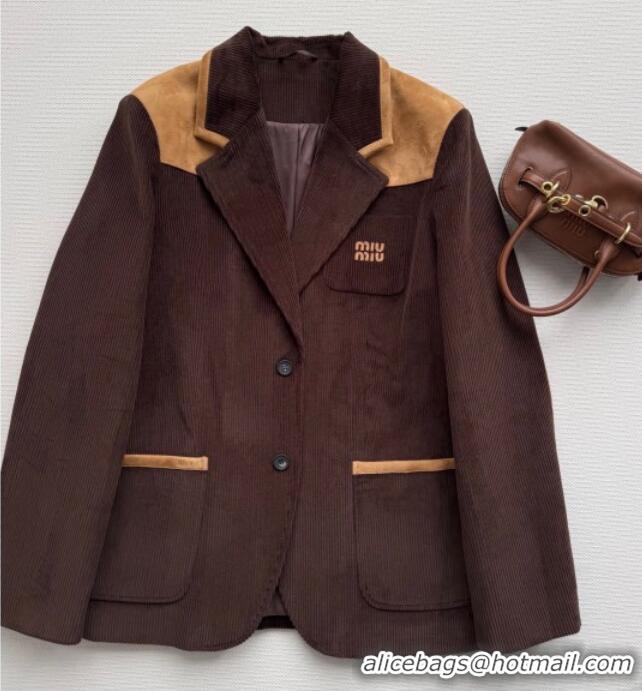 Buy Discount Miu Miu Corduroy and Suede Jacket MM120107 Brown 2025