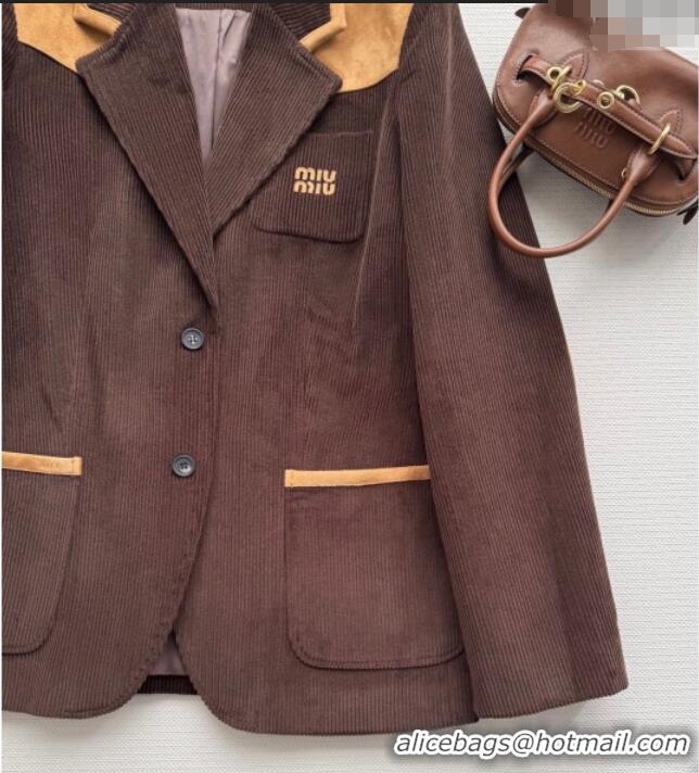 Buy Discount Miu Miu Corduroy and Suede Jacket MM120107 Brown 2025