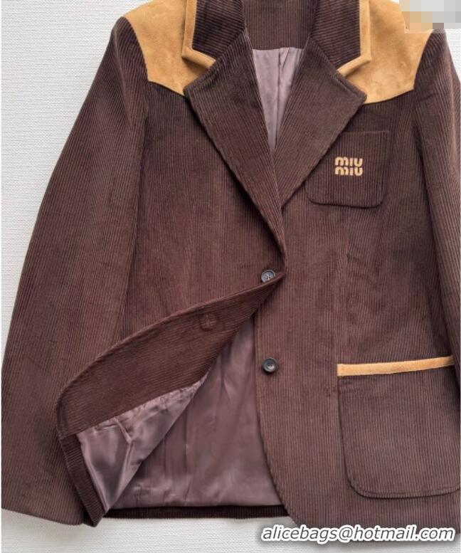 Buy Discount Miu Miu Corduroy and Suede Jacket MM120107 Brown 2025