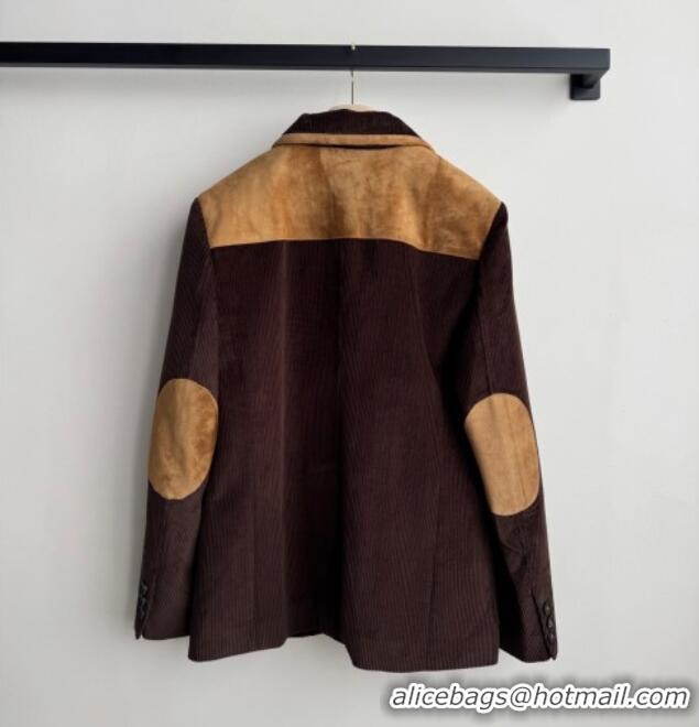 Buy Discount Miu Miu Corduroy and Suede Jacket MM120107 Brown 2025