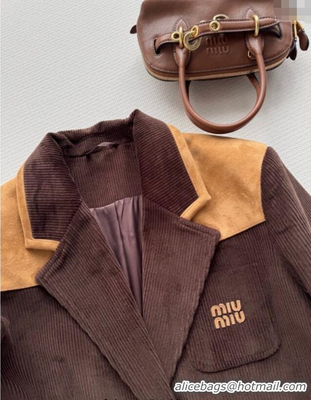 Buy Discount Miu Miu Corduroy and Suede Jacket MM120107 Brown 2025