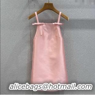 Top Design Miu Miu Wool Silk Dress with Bow with Bow MM120108 Pink 2025
