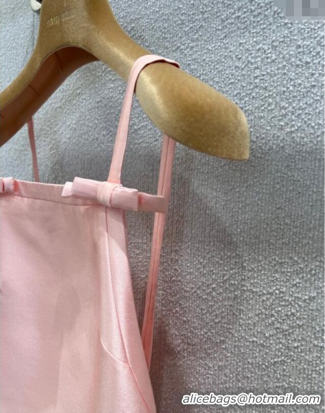 Top Design Miu Miu Wool Silk Dress with Bow with Bow MM120108 Pink 2025