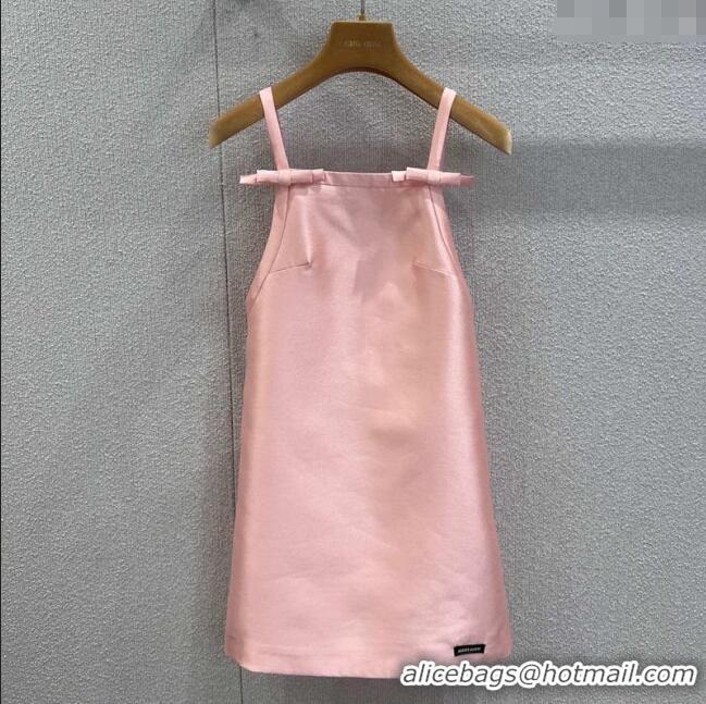 Top Design Miu Miu Wool Silk Dress with Bow with Bow MM120108 Pink 2025