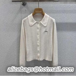 ​Luxury Cheap Miu Miu Cashmere Silk Cardigan MM120110 White 2025