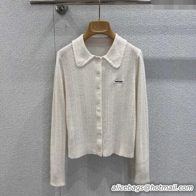 ​Luxury Cheap Miu Miu Cashmere Silk Cardigan MM120110 White 2025