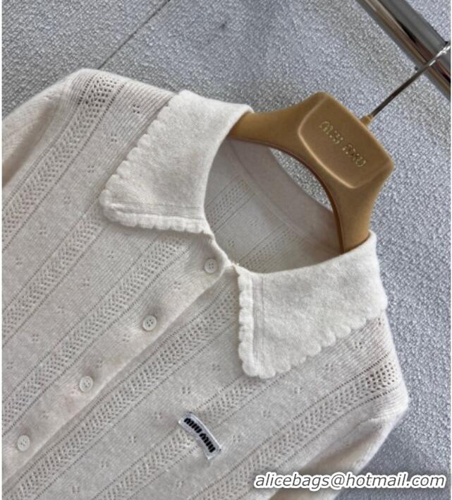 ​Luxury Cheap Miu Miu Cashmere Silk Cardigan MM120110 White 2025