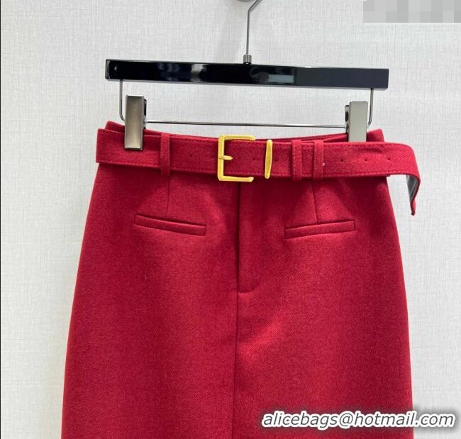 Top Quality Miu Miu Wool Blend Skirt MM1202 Red 2025