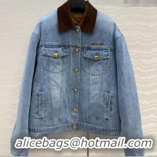 Luxury Cheap Miu Miu Quilted Denim Jacket MM120212 Light Blue 2025