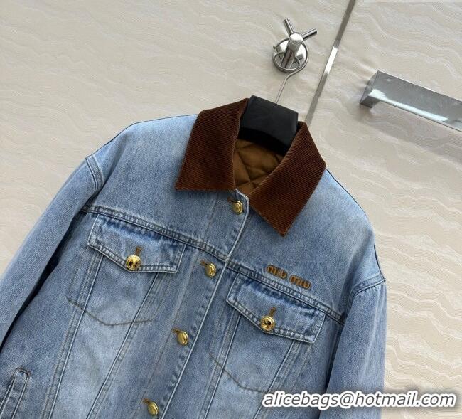 Luxury Cheap Miu Miu Quilted Denim Jacket MM120212 Light Blue 2025