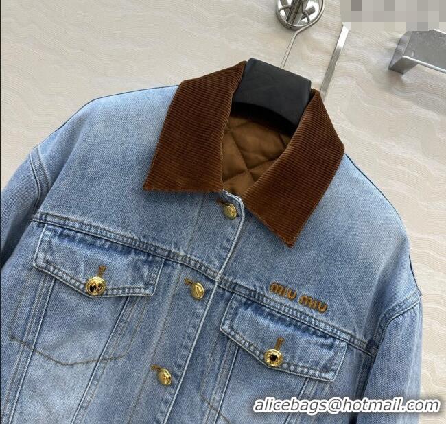 Luxury Cheap Miu Miu Quilted Denim Jacket MM120212 Light Blue 2025