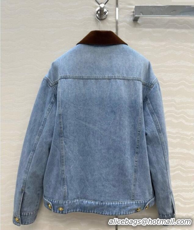 Luxury Cheap Miu Miu Quilted Denim Jacket MM120212 Light Blue 2025