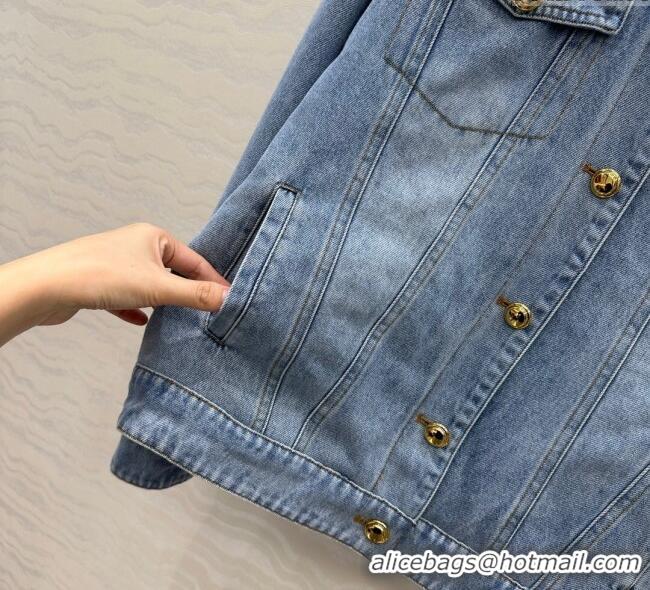 Luxury Cheap Miu Miu Quilted Denim Jacket MM120212 Light Blue 2025