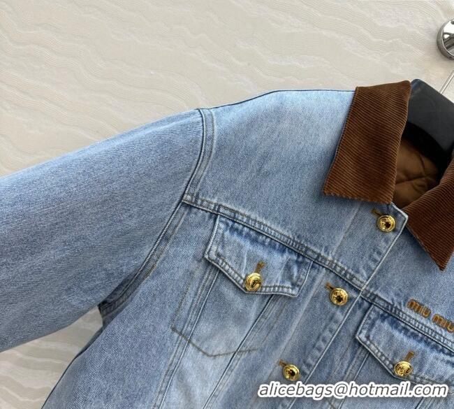 Luxury Cheap Miu Miu Quilted Denim Jacket MM120212 Light Blue 2025