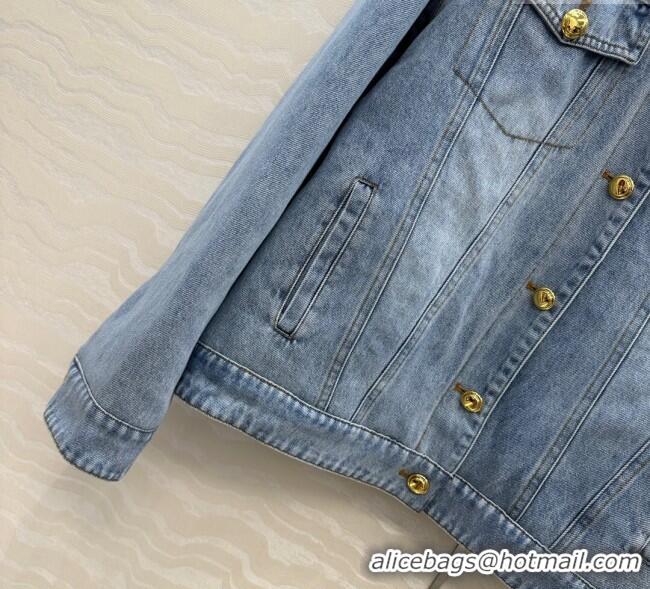 Luxury Cheap Miu Miu Quilted Denim Jacket MM120212 Light Blue 2025